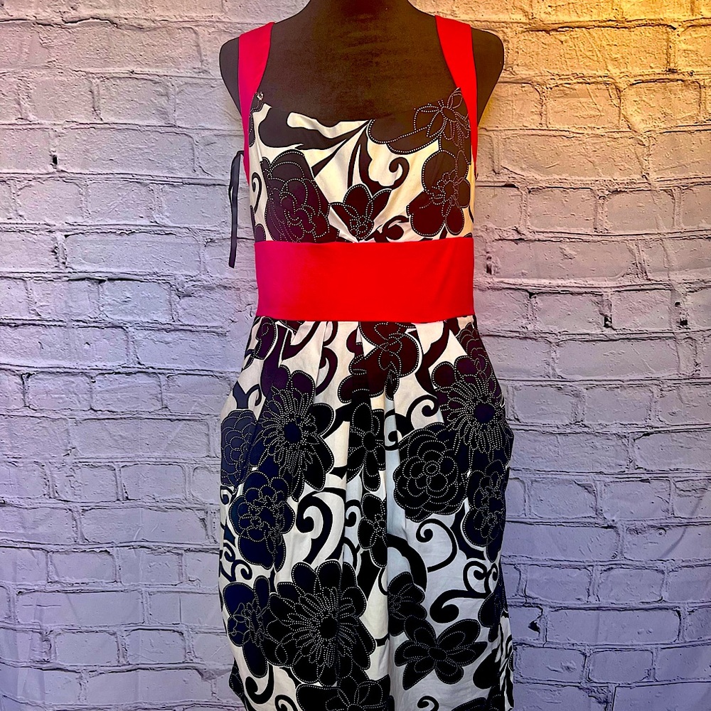 Red and black floral print dress size 12